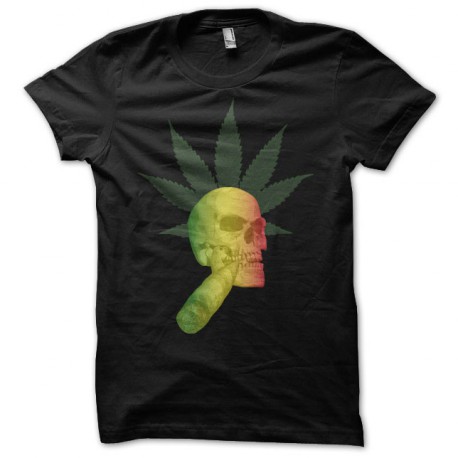 T-shirt ganja skull smoking weed black