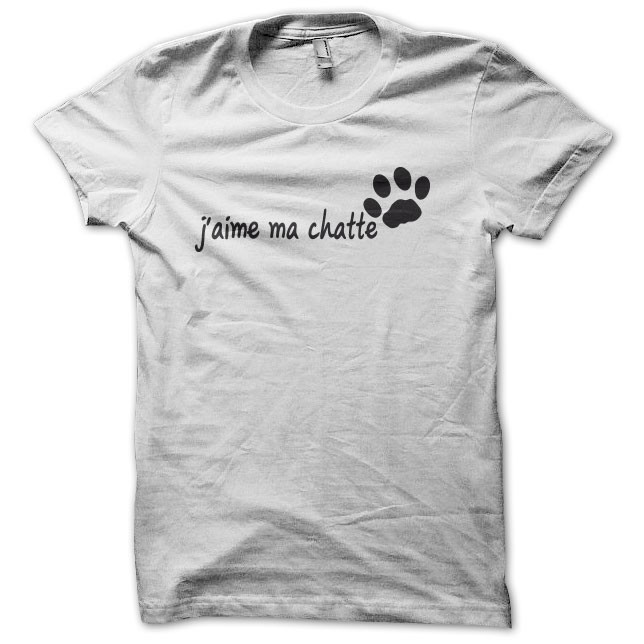 Tee Shirt Empreinte De Chat J Aime Ma Chatte Blanc