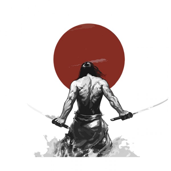 T shirt Samurai and Red sun white