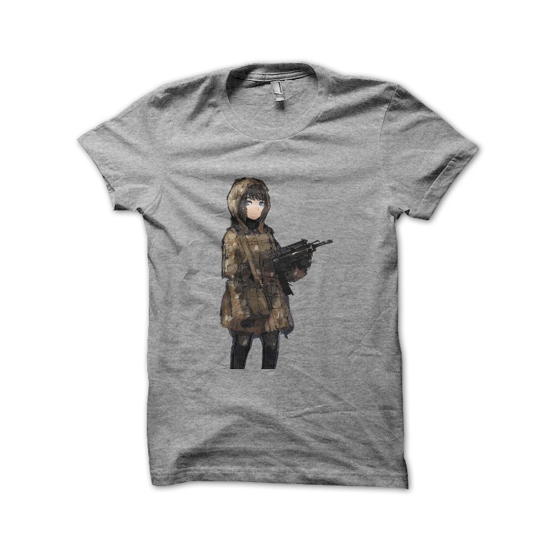 Tee Shirt Fille Soldat Manga Gris