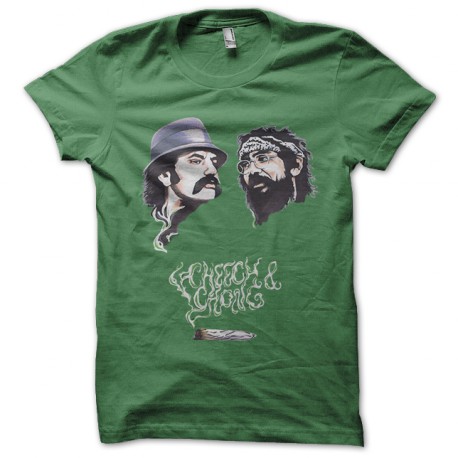 tee shirt cheech and chong les celebres fumeurs d'herbe en vert