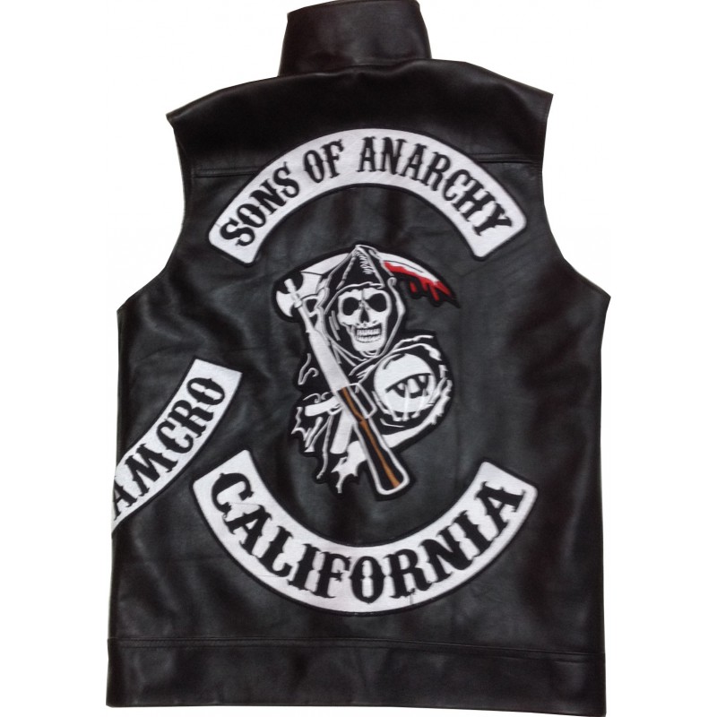 sons of anarchy genuine leather jacket and embroidered patches