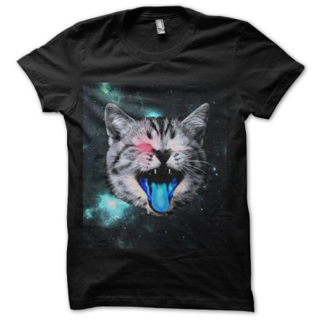 tee shirt space fluo black cat